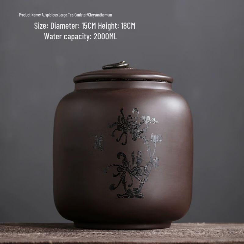 Jiakangming Zisha Purple Clay Sealed Tea Caddy with Carved Design