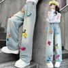 Jeans Ricamati con Funghi da Ragazza - Collezione Primavera/Autunno 2025: Jeans a gamba larga per bambini e ragazzi