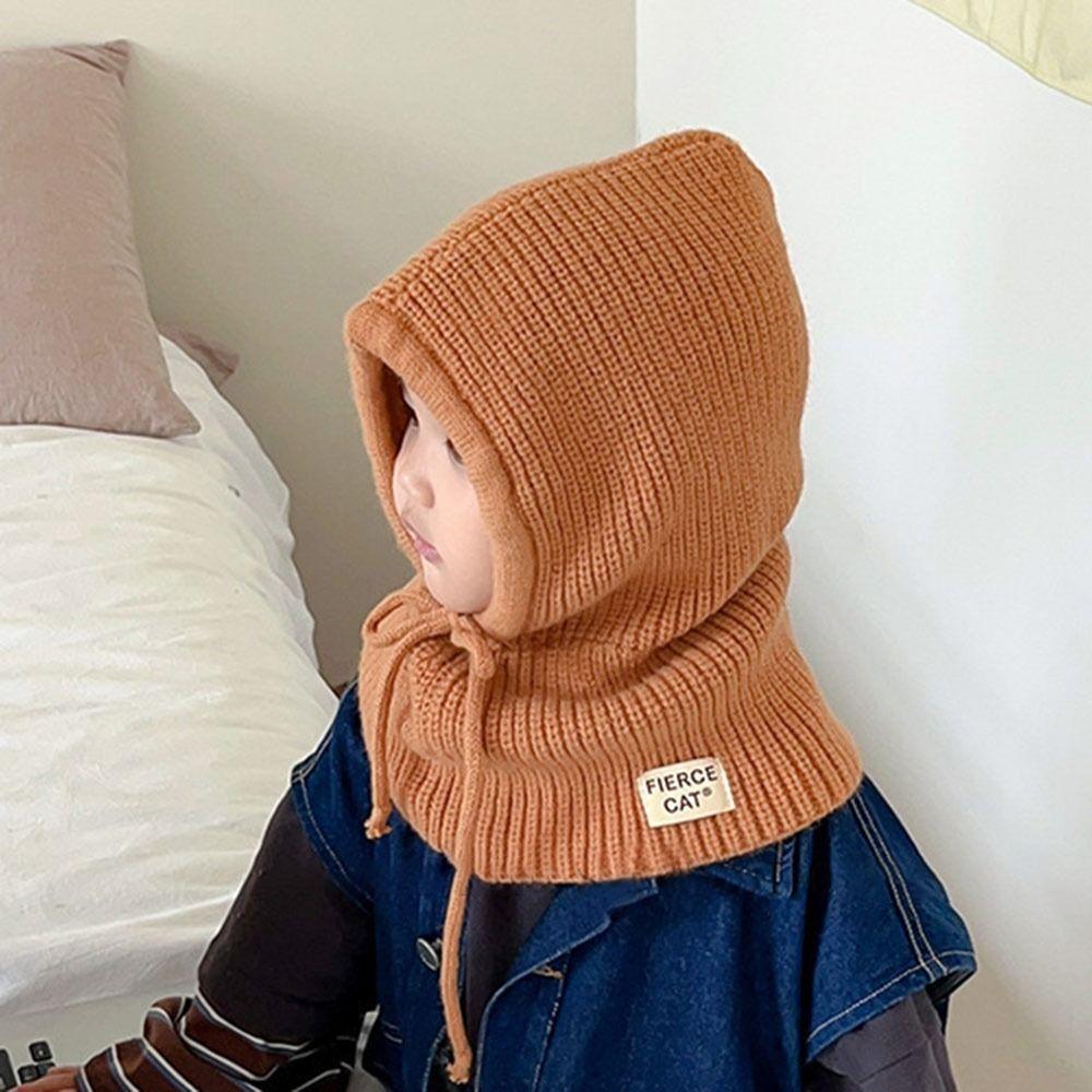 Ears Neck Baby Balaclava Hat One-piece Knitted Cap Durable Scarf Mask Hats  Autumn and Winter
