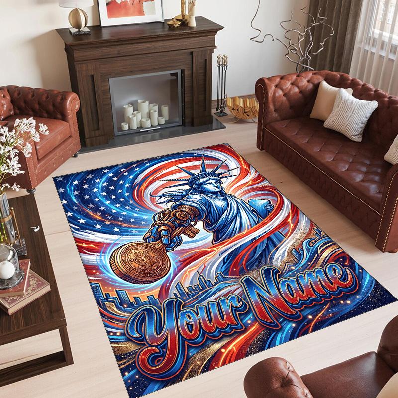 Amerikanisches Patriotisches Thema Kristall Samt Teppich Personalisierter Benutzerdefinierter Name Text Weiche Bodenmatte Heimdekoration