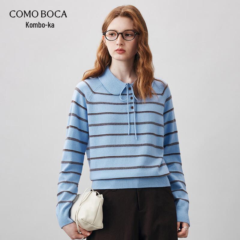 Kemonboka Women's Striped Doll Collar Wool Sweater