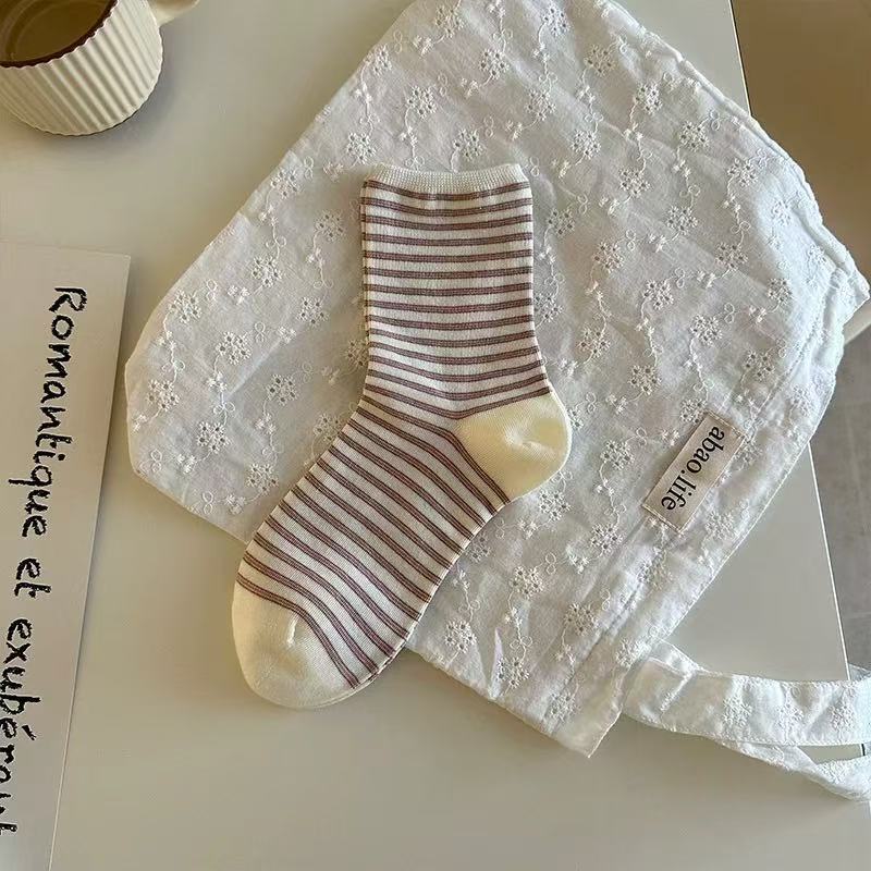 

Женские новые весенне-летние носки-гольфы в полоску из чистого хлопка, впитывающие пот, дышащие, бесшовные 1 pair розовый