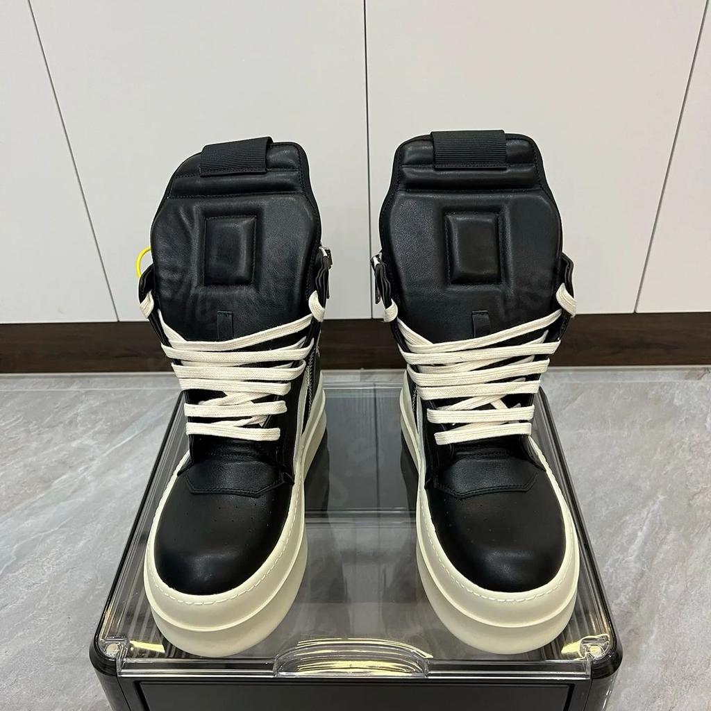 Ro Classic Men Shoe Ankle Boot Women Sneaker High Top Casual Shoes Zip Lace Up 6cm Thick Sole Sneakers Black Leather Ankle Boots