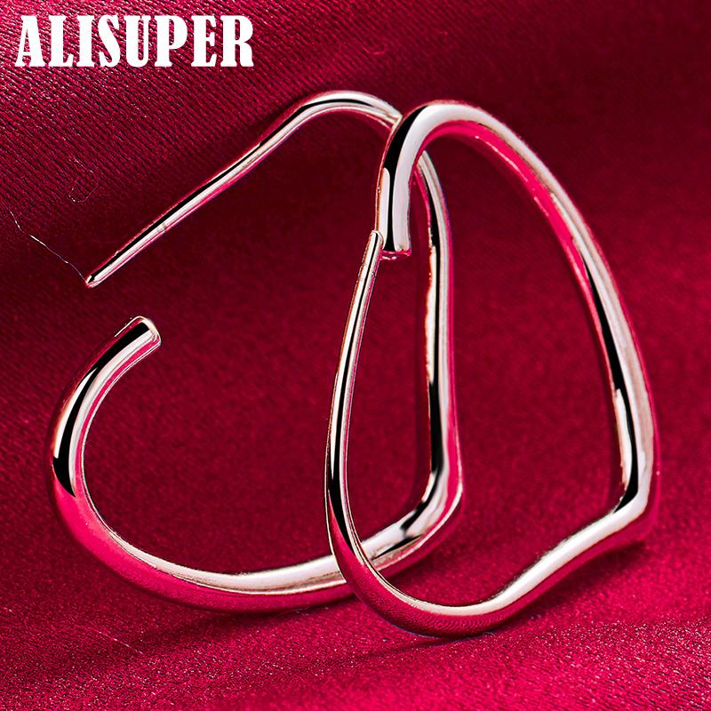 925 Sterling Silver Heart 29x37mm Hoop Earrings Jewelry