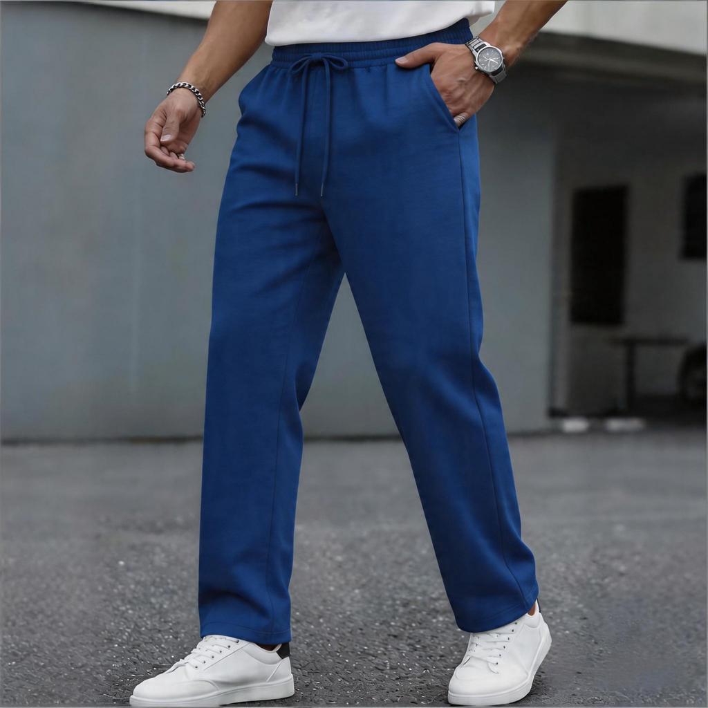 Men's Elastic Waist Drawstring Pants Wide-fit Long Pants