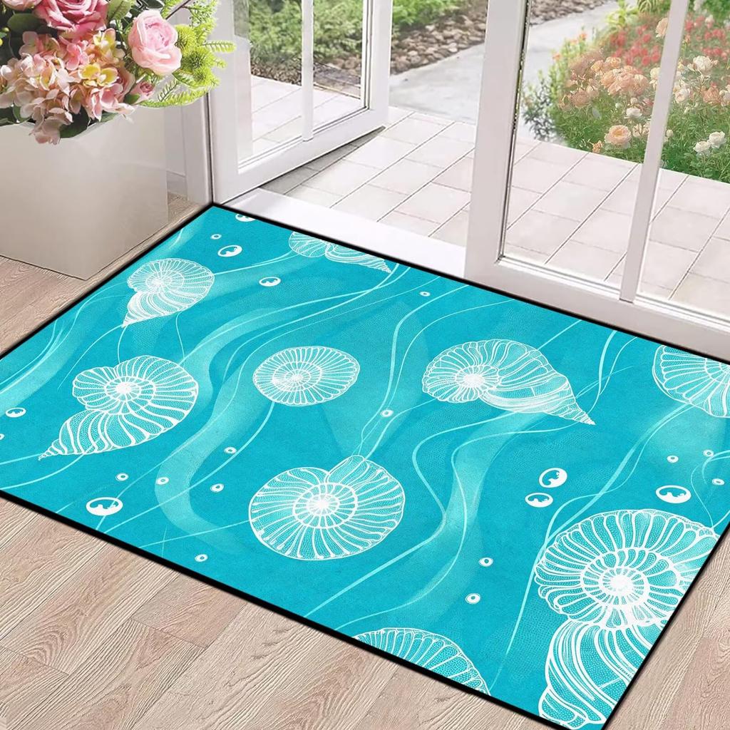 Dark Navy Nautical Rug, Anchor Ship Wheel Vintage Sailing Marine Pattern,Non-Slip Washable Mat for Living Room Sofa Dining Decor