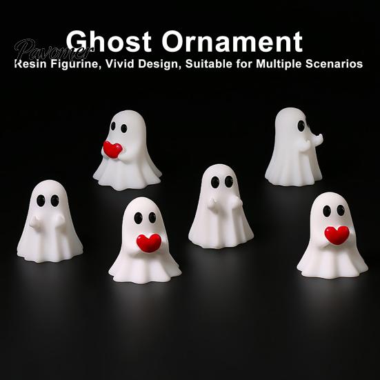 Halloween Harz Ornamente 3 Stück Mini Geister Figuren für Dekorationen, Mittelfinger und Süßigkeitentüten Füller Herz Gestufte Tabletts Tischplatten Regale