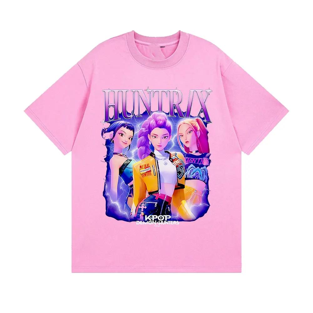 Hot Huntrix Kpop Demon Hunters Movie Graphics Print T-Shirt Men Women High-street Harajuku Fashion Loose Casual Oversized Top Cotton Summer New Tee