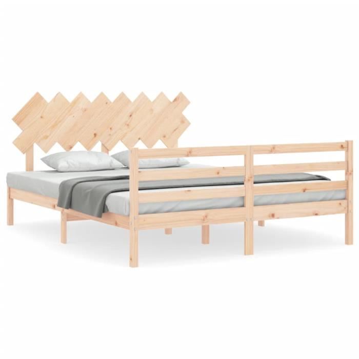 VidaXL Cadre de lit avec tête de lit 160x200 cm bois massif 3195296