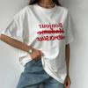 Simplicity Letter Printed Cotton T Shirt Women Summer White Loose Short Sleeve Round Neck Tops Casual Basic Lady Clothes