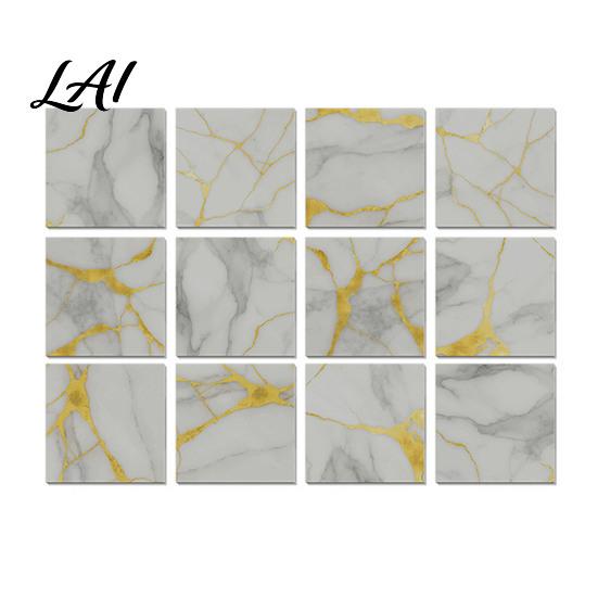 Heat Resistant Kitchen Backsplash Tiles 12PCS Imitation Marble Pattern Wall Stickers Self-Adhesive Waterproof EVA Scratch Decor for Home Tiles,