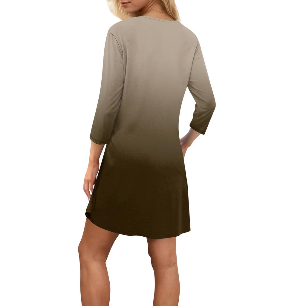 Women's Summer Dress Loose V Neck Three-quarter Sleeve Sundress With Pockets Dress