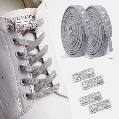 1 Pair/2 Pair No-Tie Elastic Shoelaces with Diamond Cross Locks for Sneakers - Rubber Shoe Laces for Kids & Adults