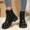 Outer Size New Thick-soled Lace-up Short Martin Boots Women's Cross-border Large-size Velvet Leather British Style Warm Cotton Shoes