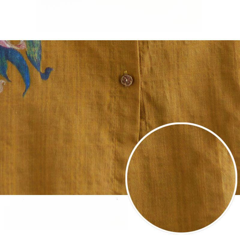 Spring Cotton Linen Shirts LadiesTop Floral Print Blouse for Women Retro Loose Plus Size Long Sleeve Shirt