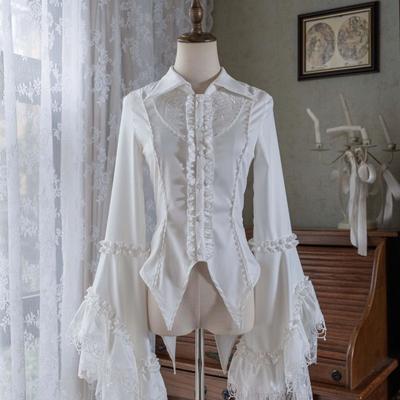 Lolita Gothic Lace Long Sleeve Shirt Women Harajuku Sweet Lapel Neck Mujer Y2k Lace Up Slim Waist White Blouses