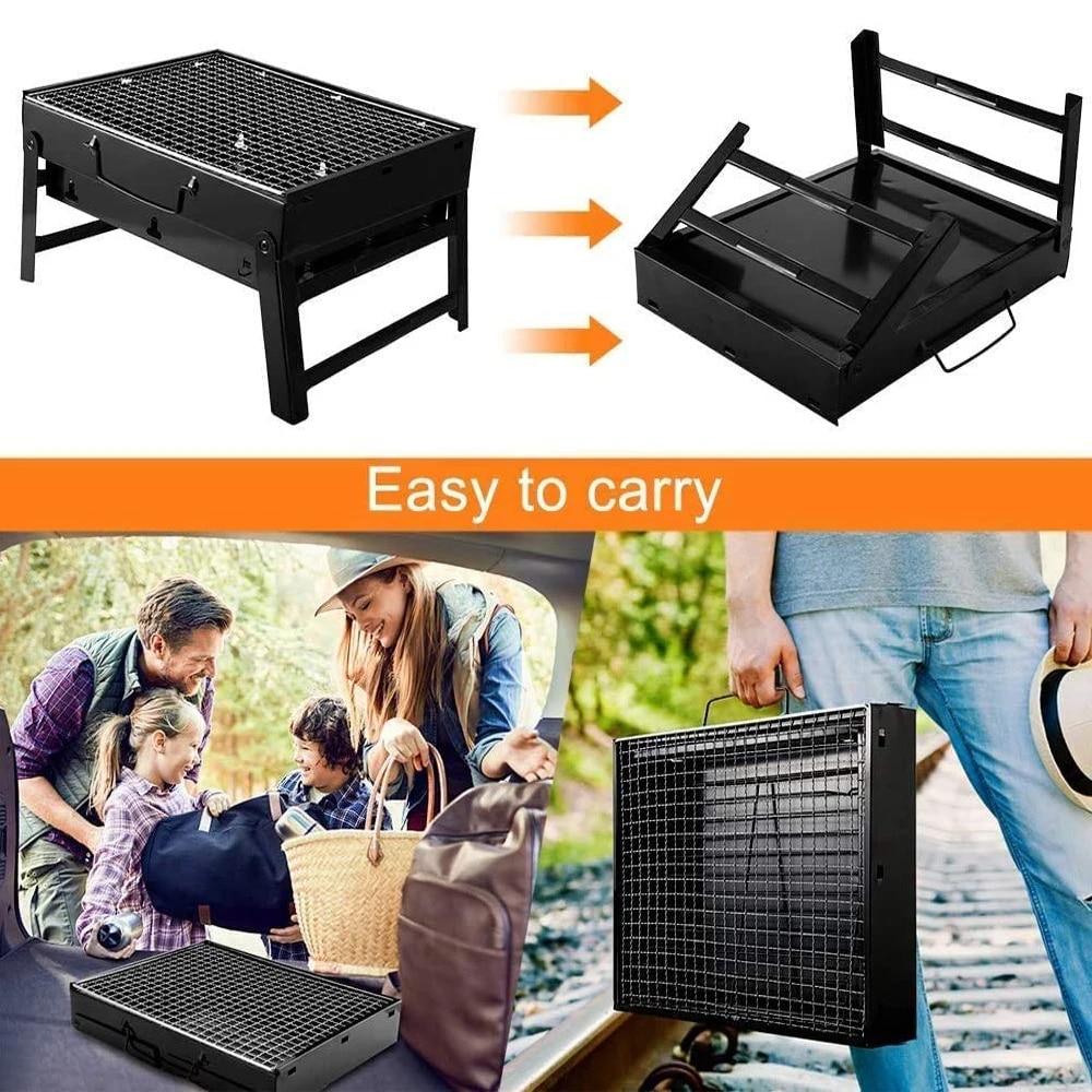 Folding Portable Barbecue Charcoal Grill Stainless Steel Small Mini BBQ Tool Kits for Outdoor Cooking Camping Picnics Beach