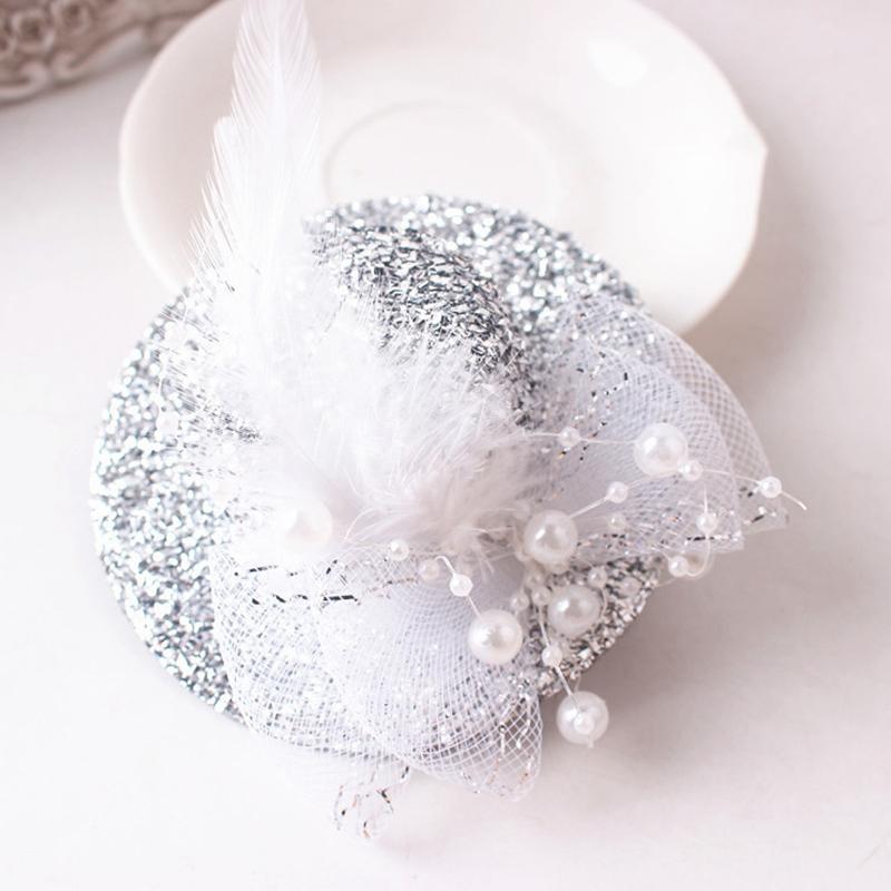 1Pc Headwear Hair Accessories Fascinator Hat Feather Flower Girl Pearl Beaded Decor Hair Clips Children's
