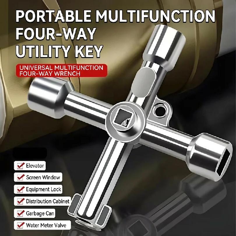 Multi Function 4 Way Universal Cross Triangle Wrench Key Electrical Square And Round Holes Triangular Key Water Valve Key