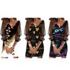 Women Dress See-through Mesh Patchwork Plus Size A-line V Neck Shiny Sequin Loose Long Sleeve Letter Print Above Knee Length Mini Dress