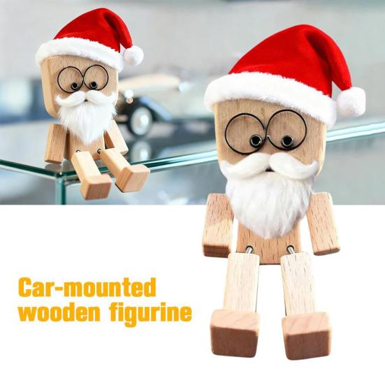 1 Set Christmas Shaking Wooden Man Wood Block Man Figurine with Shaking Legs 12 Magnetic Expressions Handmade Funny Santa Figurine