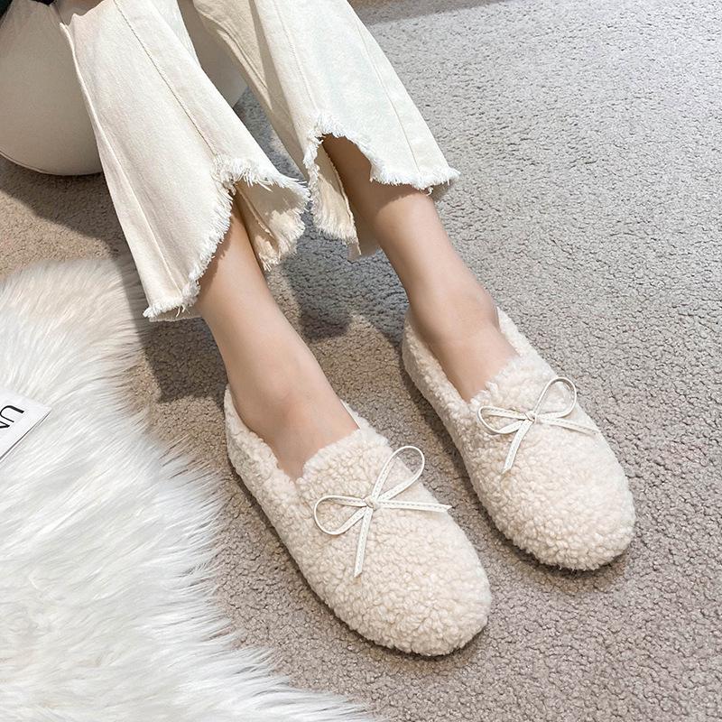 2025 Damen Fellige Lammwolle Schleife Herbst Winter Flache Freizeitschuhe