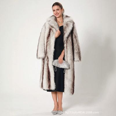 European and American Women's Long Imitation Fur Coat Autumn and Winter Suit Collar Lapel Imitation Fur Thickened Fur Coat