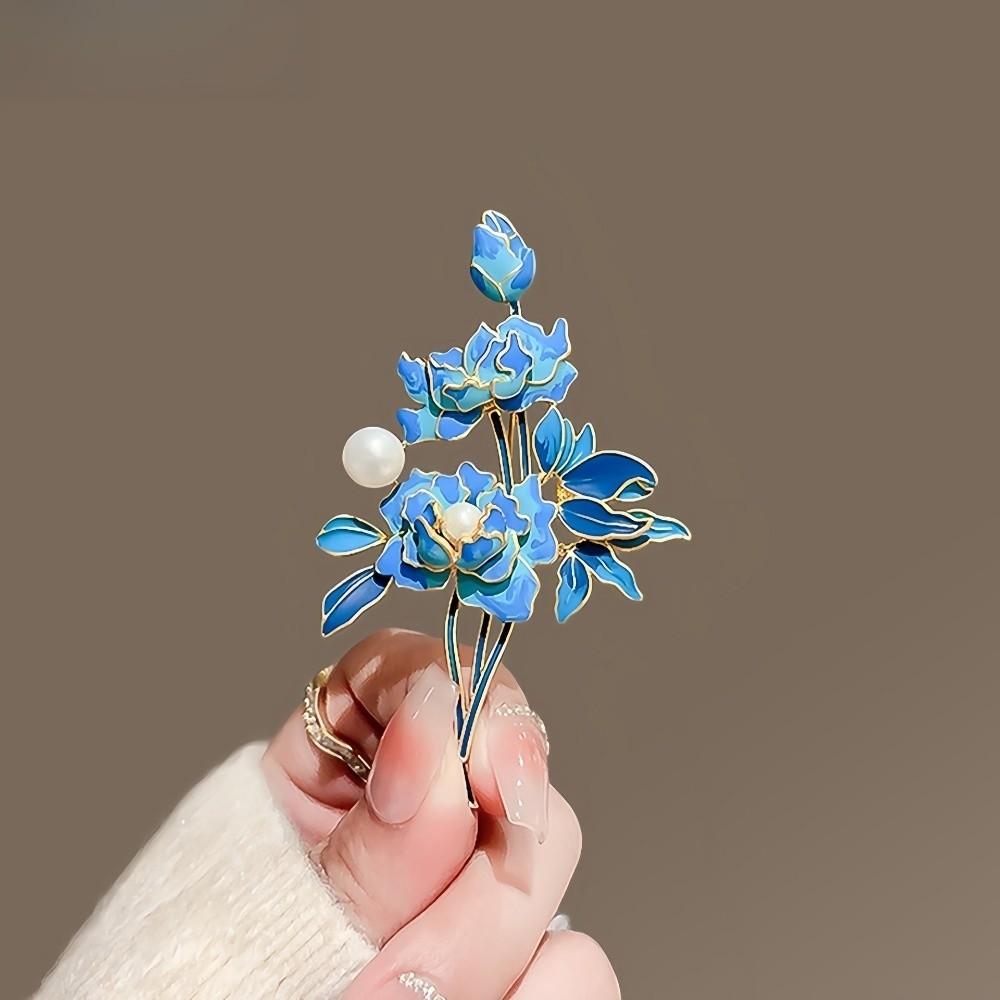Elegant Peony Flower Corsages Chinese Style Enamel Pin Vintage Cloisonne Brooch  Casual Suit