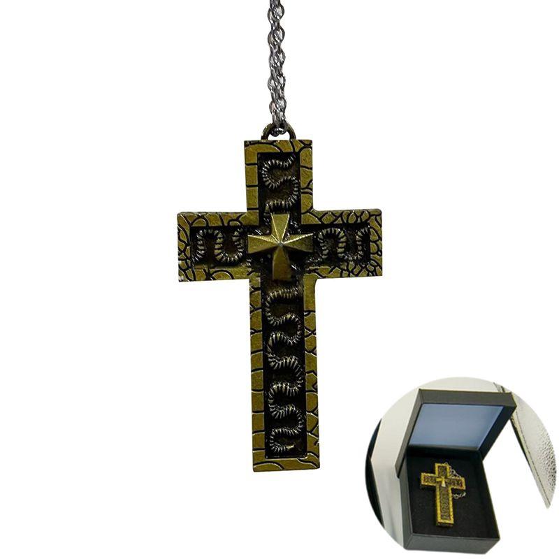 Cross Pendant Necklace with Secret Compartment Openable Stainless Steel Chain Pendant Necklace Vintage 3D Printed Charm Jewelry