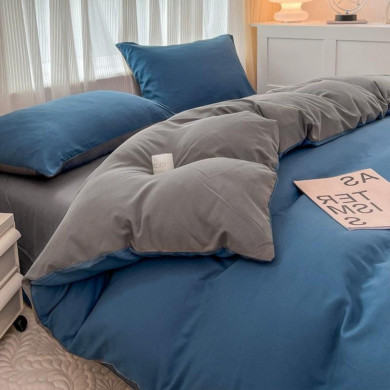 

Мягкий, приятный к коже, стираный хлопок, однотонный, простой односпальный/двуспальный комплект постельного белья: простыня на резинке и пододеяльник 1.2m 3Pcs Set