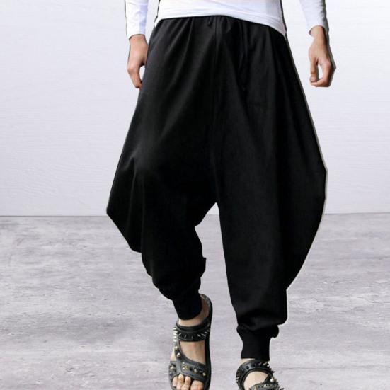 Pantaloni Harem Cavallo Basso Monocolore Coulisse Vintage Vita Media Caviglia Legata Larghi per Performance