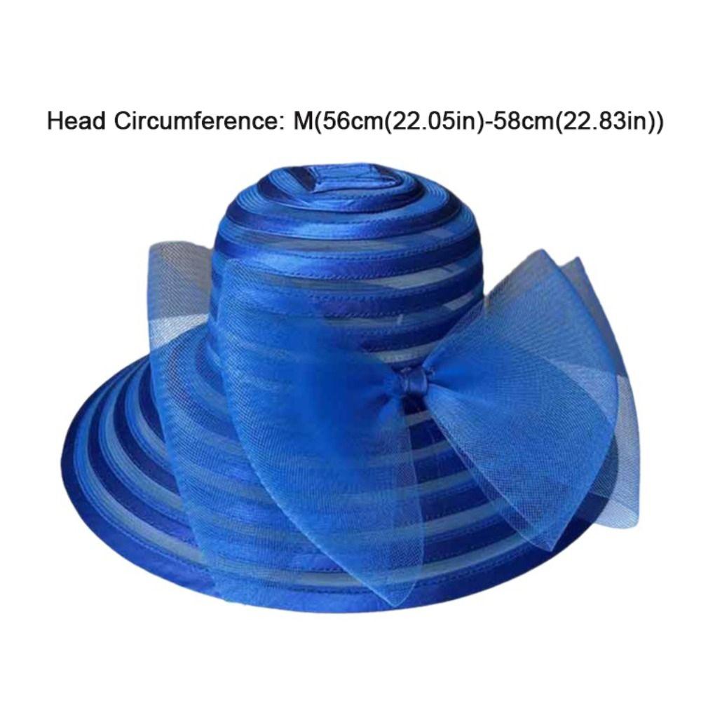 Fashionable Ruffles Design Organza Mesh Hat Wide Brim Large Bow Sun Hat Breathable Beach Hat Resort Wear