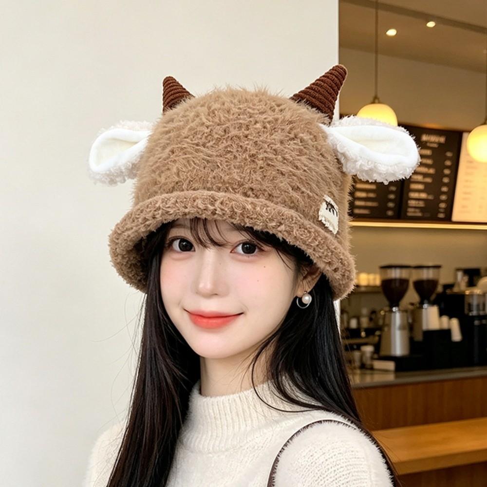 Fluffy Knitted Beanie Hat Polyester Warm Winter Skull Cap Cute Plush Beanie Hat  For Women
