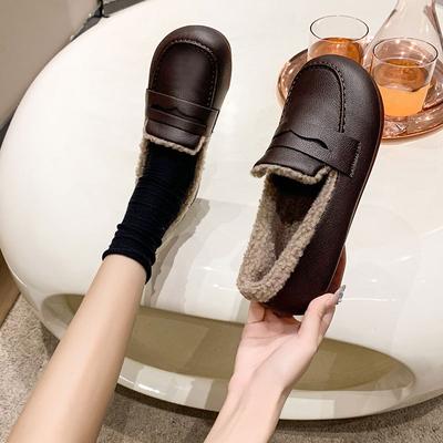 Fashion New Winter 2024 Velvet Warm Soft Leather Cotton Shoes for Women Fashion for Wear Small Leather Shoes for Women Zapatos De Mujer