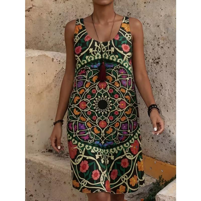 Women's Fashionable Printed Casual Sleeveless Dress, Machine Washable, Comfortable and Versatile