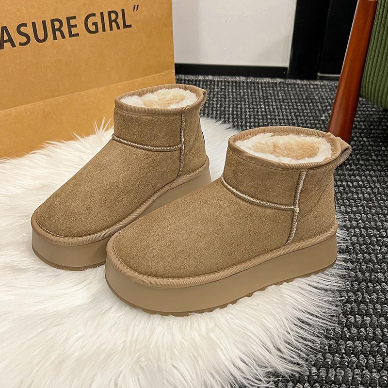 Women's Fashion Lightweight Height-enhancing Soft Sole Winter Warm Fur One Snow Boots Velvet Lined Non-slip Casual Sports Cotton Boots