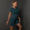 Seamless Peach Butt Solid Color Elastic Yoga Shorts & Short Sleeve Top Set