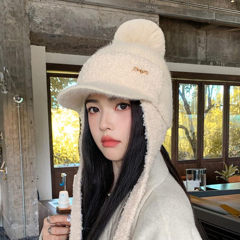 

Winter hairball cap children s fleece warm ear protection duck tongue baseball cap showing face small versatile fashion knitted wool cap
