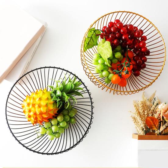 Household Fruit Plate Thickened Iron Fruit Bowl with Large-Capacity Draining Design for Kitchen Countertop Storage Anti-Rust Snack Basket Creative