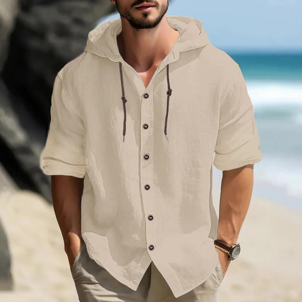 Men's Casual Zip-Up Hooded Sweatshirt Lightweight Cotton Linen Autumn Tops Breathable Outdoor Wear Male Fashion Pullover for Travel