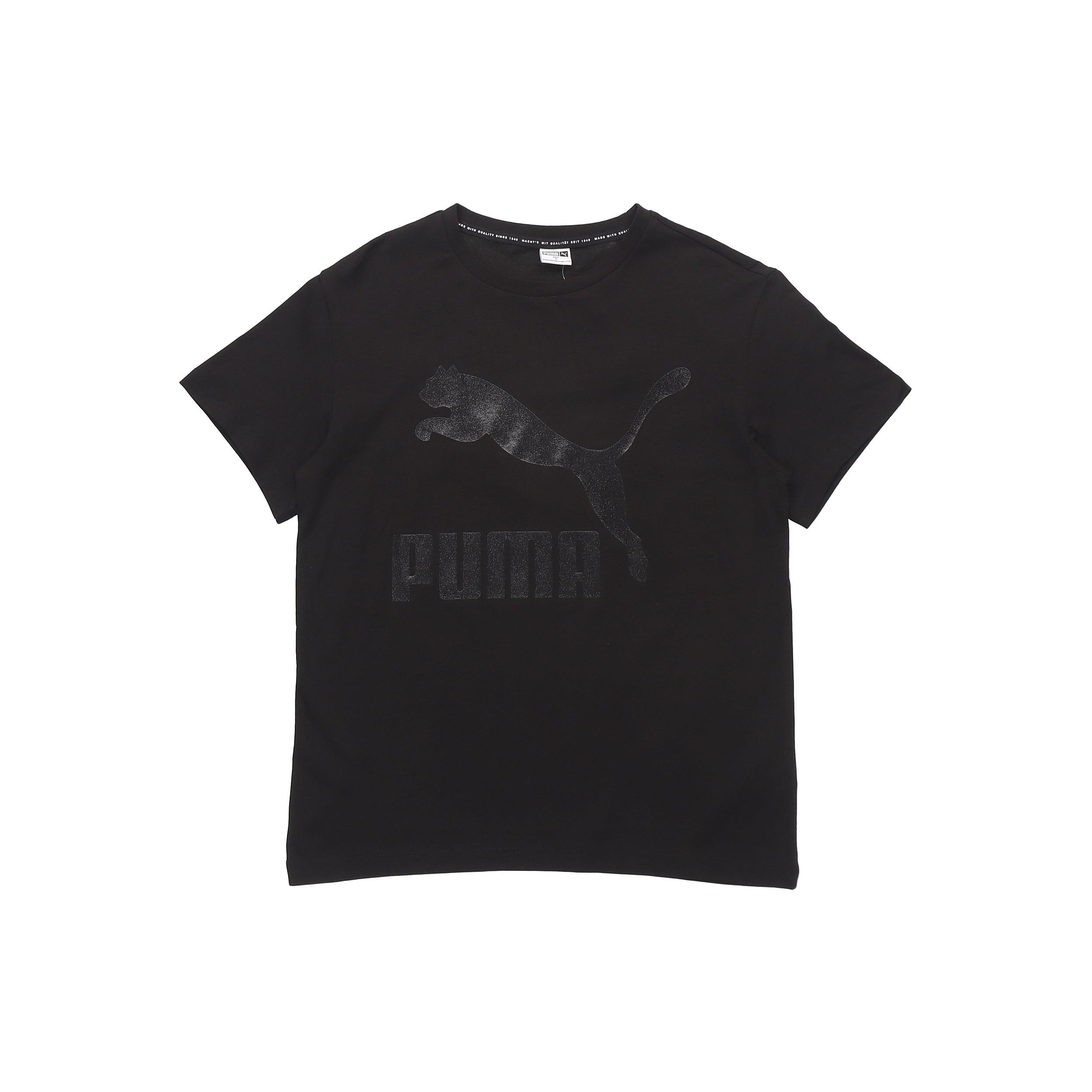 (WMNS) PUMA Classic Logo Printing Round Neck Short Sleeve Black Women s 530005-51 M