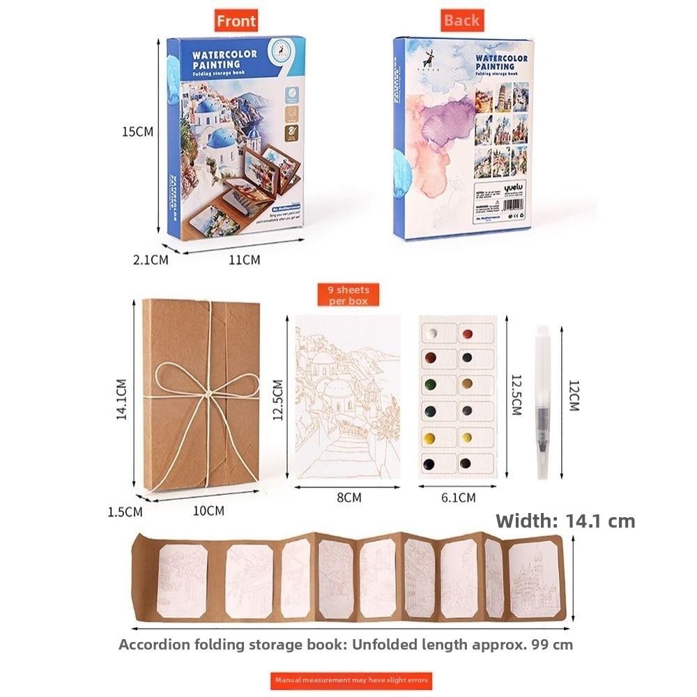 12 Colors Solid Pigment Watercolor Painting Book Thick Kraft Paper Watercolor Book Organ Folding Folding Storage Book Adult Kids