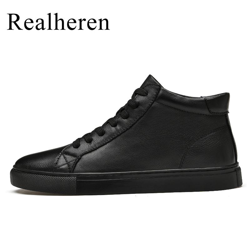 Echtes Leder Weiß High Top Sneakers Herren Skateschuhe Skateboard Schuhe Schwarz Große Größe 48 49 Herbst Winter Plüsch
