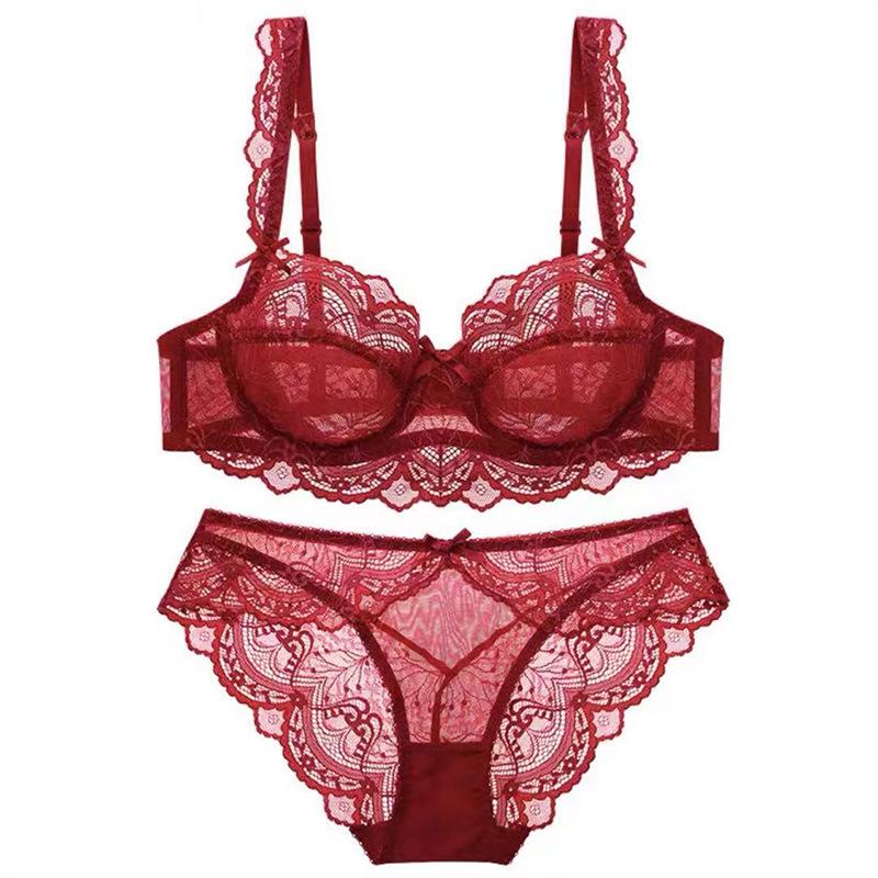 Women's Year of the Rat Red Lingerie Set: Bridal Push-up Bra & Panty, Side Support, Anti-Sagging, Sexy Thin Design