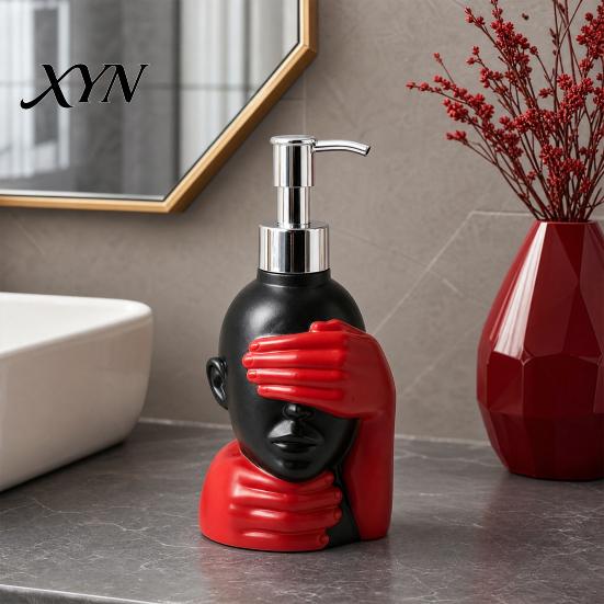 Großer Kapazität Seifenspender 200 ml Spenderflasche, Sanfte Schaumbildung Künstlerisches Schwarz-Rot Design Und Flasche für Badezimmerdekor Rostbeständige Pumpe