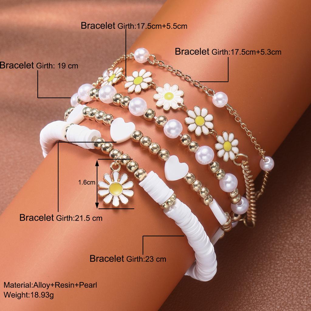 European and American Summer Vacation Style Flower Beaded Bracelet Set Bohemian Small Daisy Pearl Bracelet Bracelet