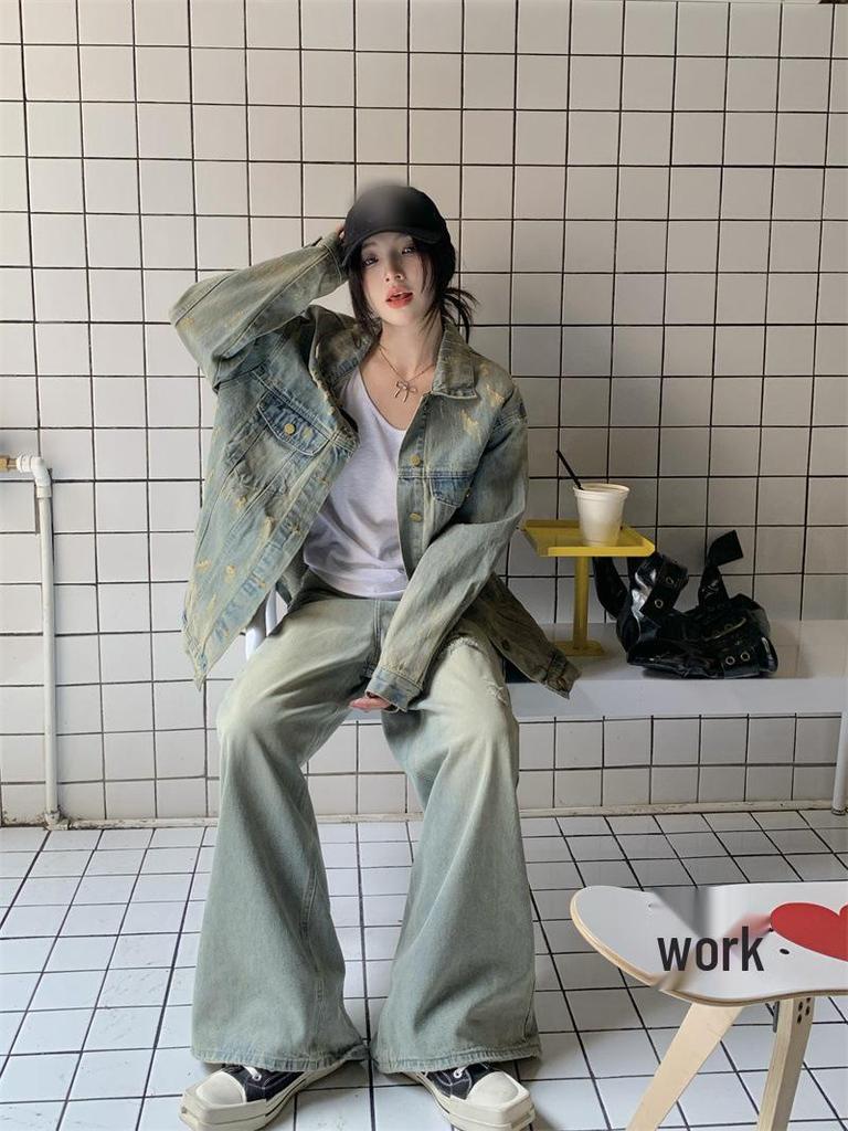 New Arrival: Plus Size Women's Distressed Washed Denim Jacket - Loose Fit, Ripped Style, Spring Collection.