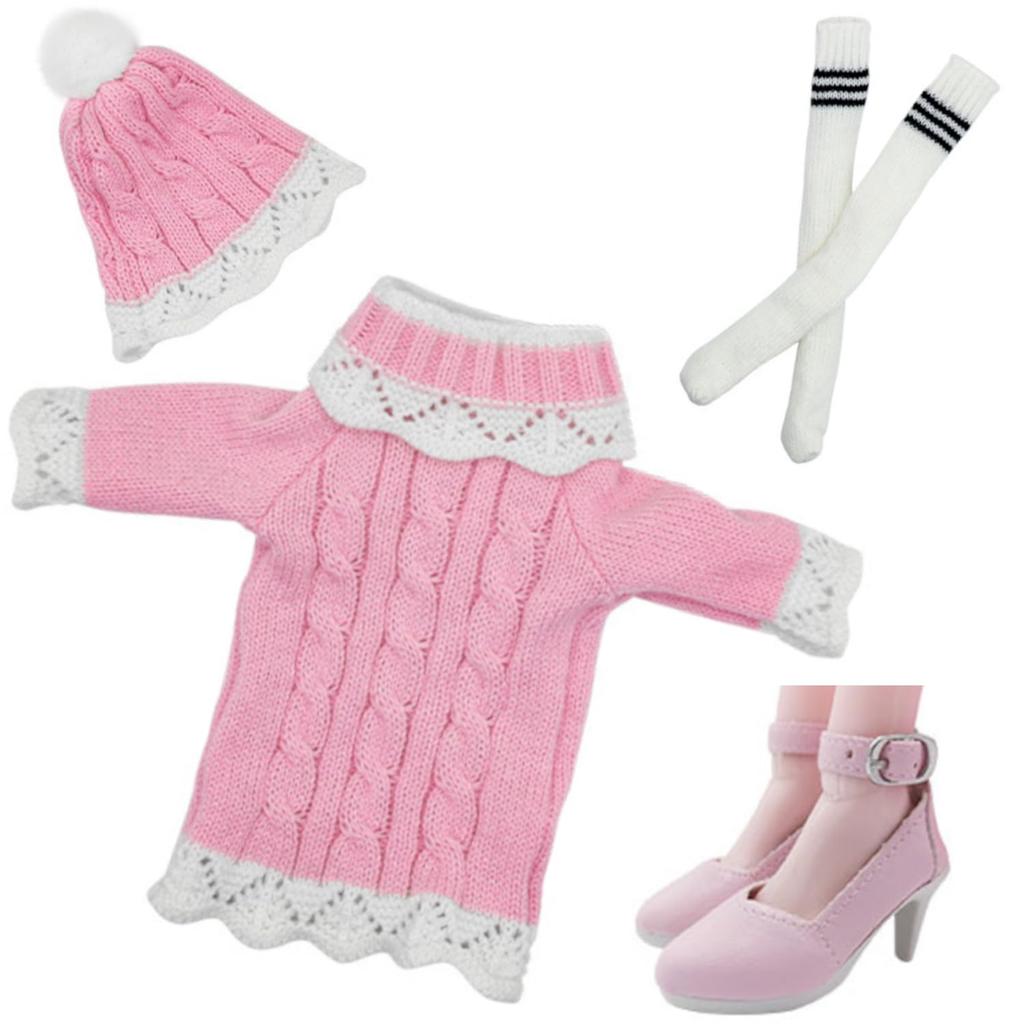 [OLYOLY] 13 (60 cm) Puppenkleidung Anziehset Niedlicher Strickpullover Einteiler Rosa Prinzessin Miniatur Puppenfigur Kostüm Unterwäsche (06 Pullover + Mütze +