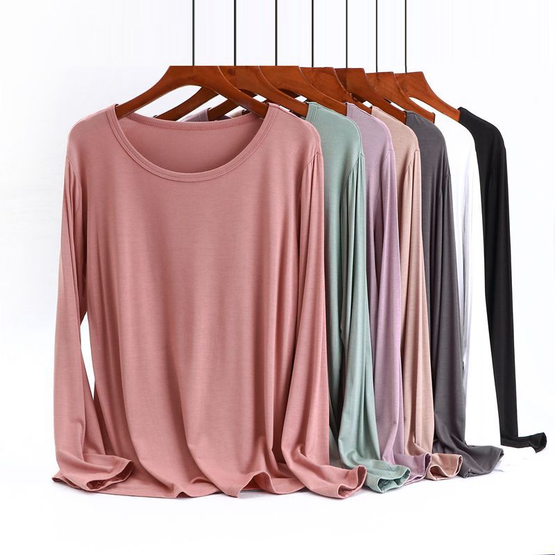 Große Größe 6XL Modal-T-Shirt mit langen Ärmeln, Damen-Herbst-T-Shirt mit Bodenbildung, O-Ausschnitt, lockere T-Shirts, einfarbig, Basic-T-Shirts, max. für 140 kg