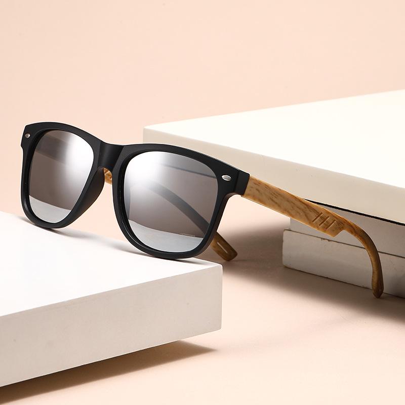 Men's Retro Wood Grain Square Sunglasses with Spring Hinge and Color Film Lenses